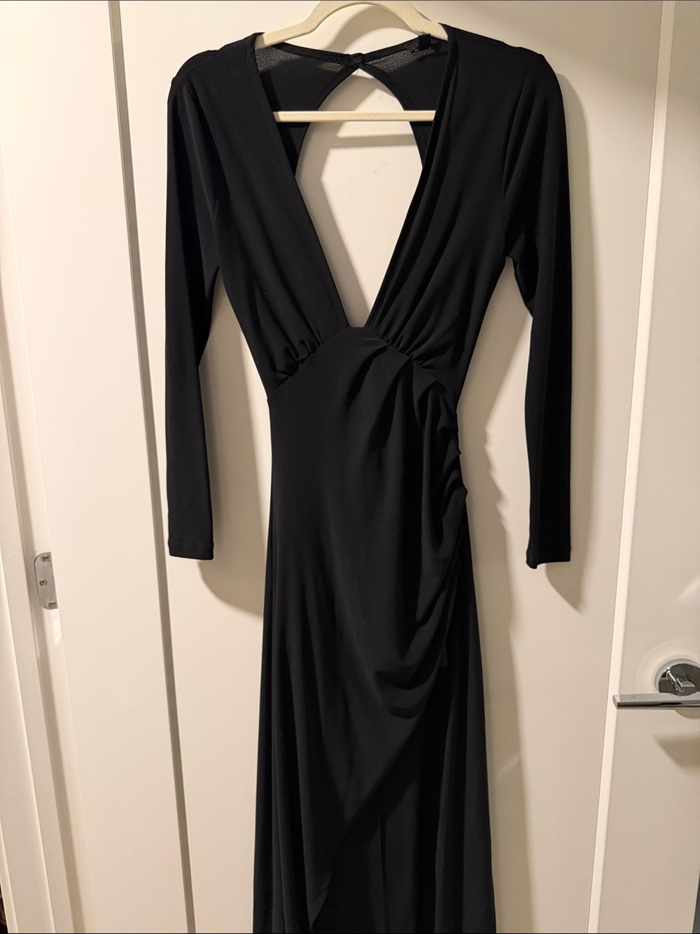 NBD Black Long-Sleeve Deep V Maxi Dress